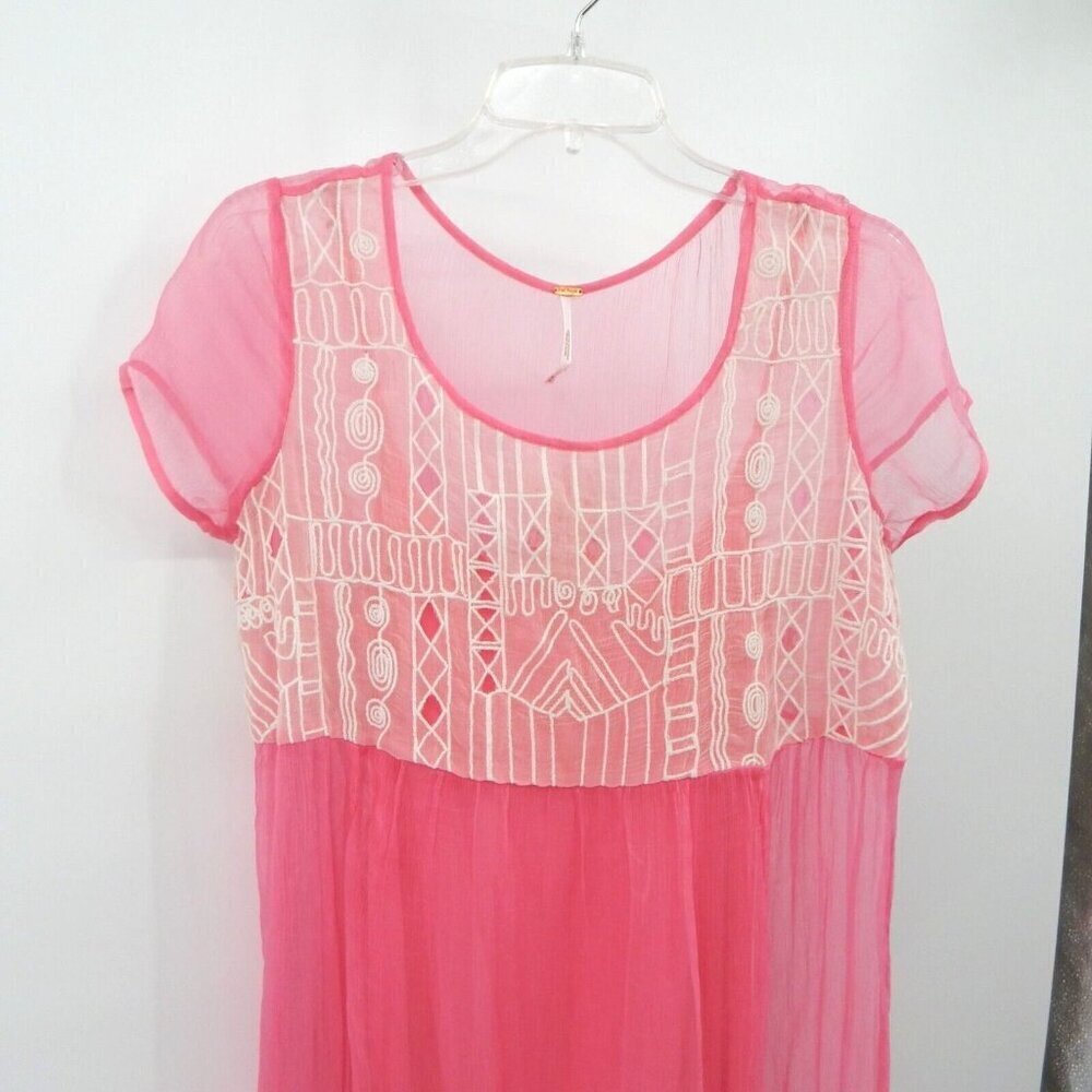 Free People Pink Sheer Embroidered Mini Dress - Picture 2 of 7